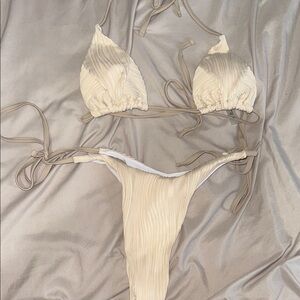 Beige Ribbed Bikini Set